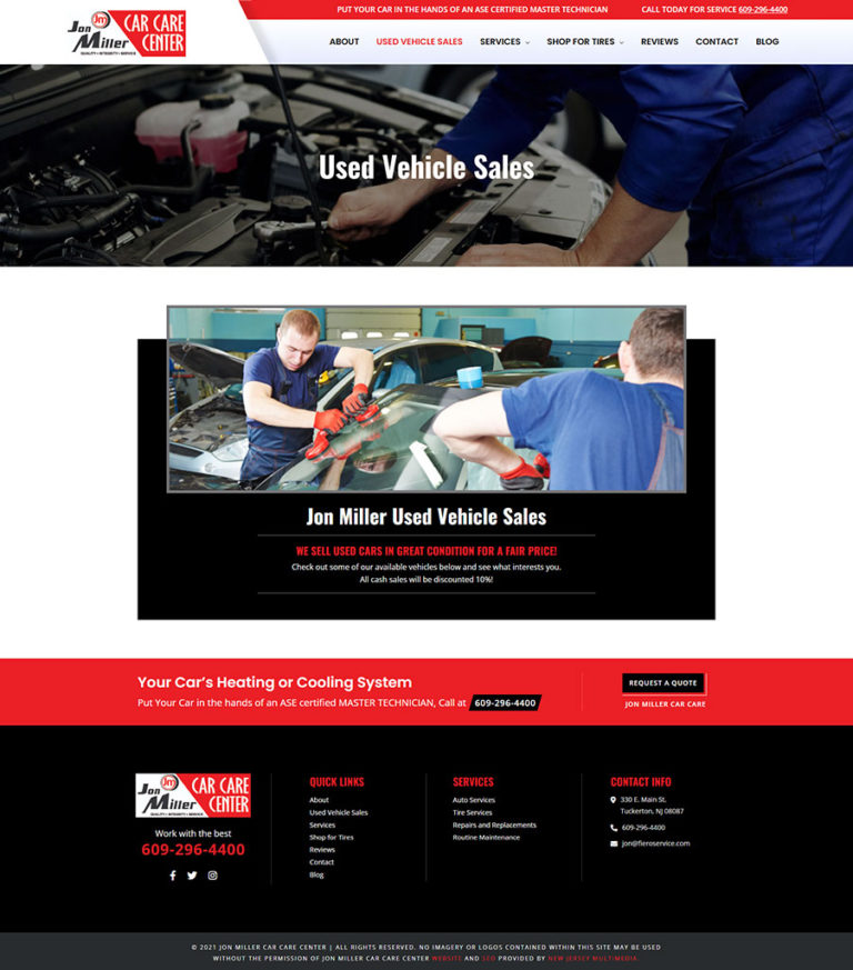 New Jersey Multimedia • Jon Miller Car Care Center • Website Design